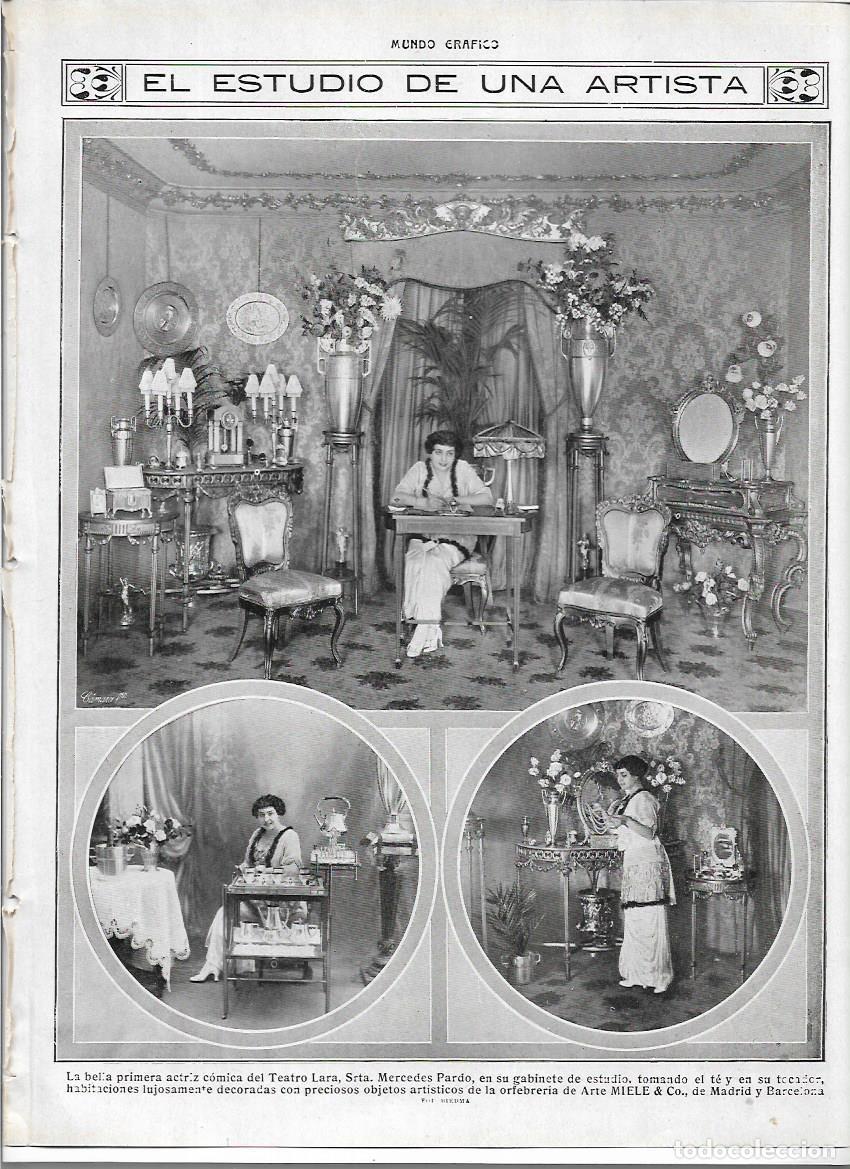 Coleccionismo: A&Ntilde;O 1913 RECORTE PRENSA MERCEDES PARDO ARTISTA ACTRIZ EN SU ESTUDIO ORFEBRERIA ARTE MIELE DECORACION