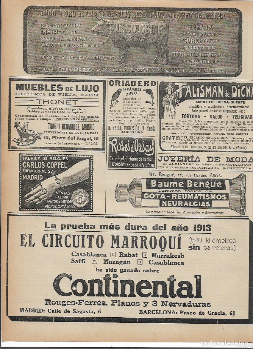 Coleccionismo: A&Ntilde;O 1913 RECORTE PRENSA PUBLICIDAD NEUMATICOS CONTINENTAL RUEDAS COCHES AUTOMOVIL CIRCUITO MARROQUI