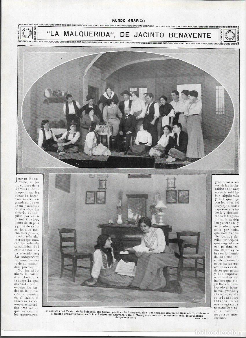 Coleccionismo: A&Ntilde;O 1913 RECORTE PRENSA MADRID TEATRO LA PRINCESA EXITO OBRA LA MALQUERIDA DE JACINTO BENAVENTE