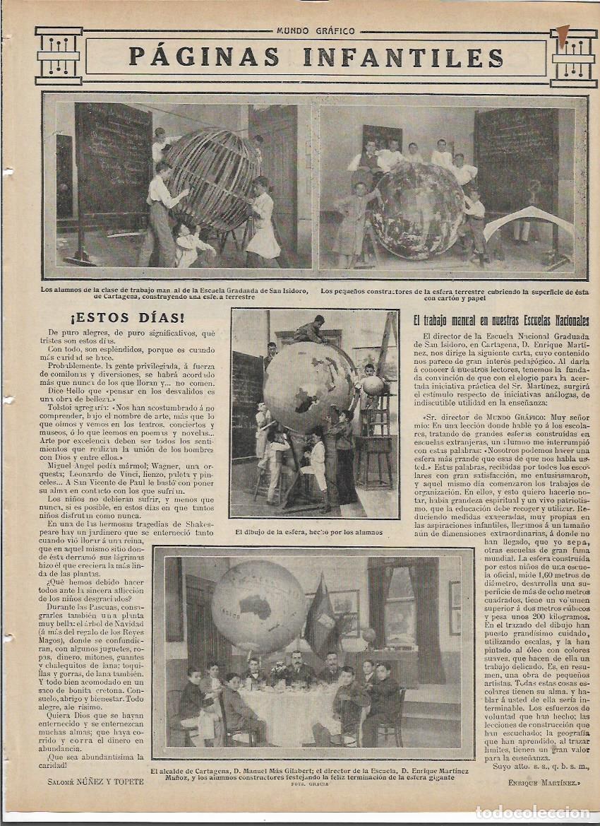 Collezionismo: A&Ntilde;O 1913 RECORTE PRENSA ESCUELA CARTAGENA ENRIQUE MARTINEZ MU&Ntilde;OZ TRABAJOS MANUALES ESFERA TERRESTRE