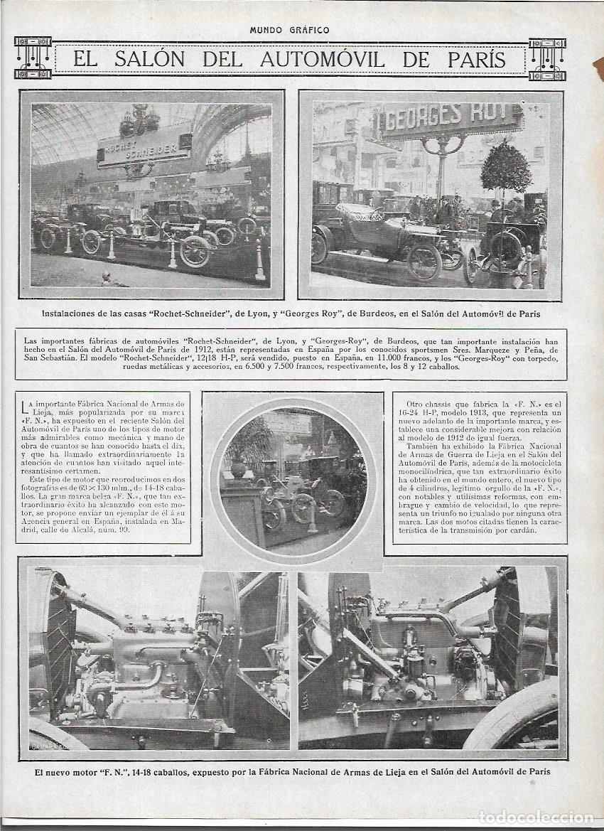 Colecionismo: A&Ntilde;O 1913 RECORTE PRENSA PARIS SALON AUTOMOVIL INSTALACIONES GEORGES REY ROCHET SCHNEIDER MOTOR COCHE