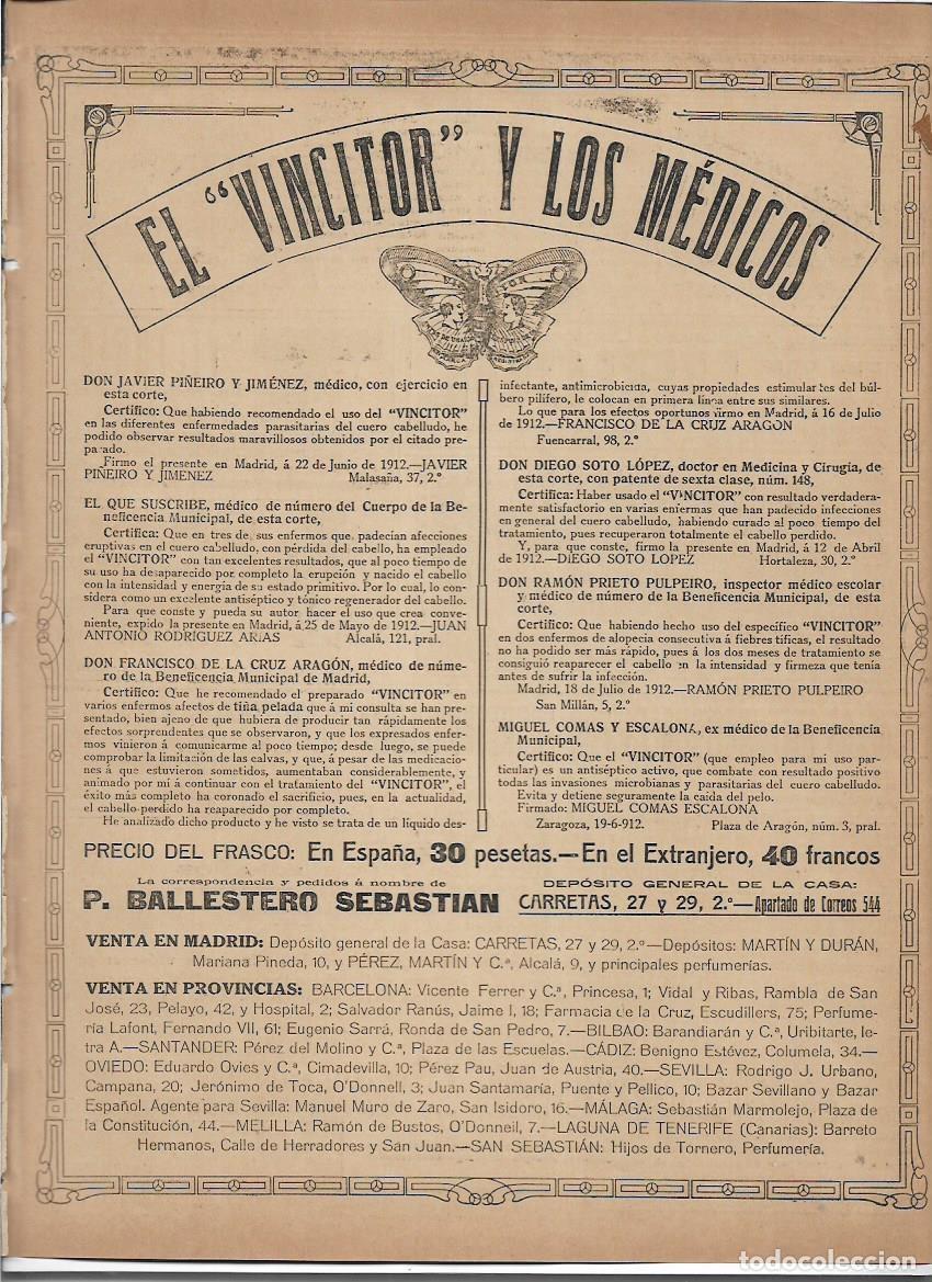 Colecionismo: A&Ntilde;O 1913 RECORTE PRENSA PUBLICIDAD VINCITOR VIGORIZADOR CUIDADO DEL CABELLO VINCITOR Y LOS MEDICOS