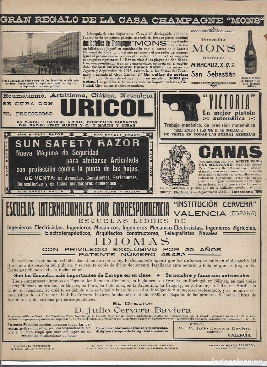 Coleccionismo: A&Ntilde;O 1913 RECORTE PRENSA PUBLICIDAD CAVA CHAMPAGNE MONS MIRACRUZ SAN SEBASTIAN