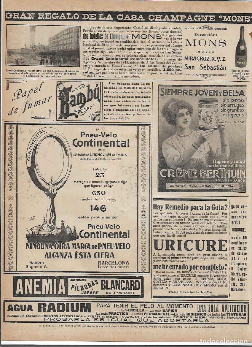 Coleccionismo: A&Ntilde;O 1913 RECORTE PRENSA PUBLICIDAD NEUMATICOS CONTINENTAL RUEDAS COCHES AUTOMOVIL