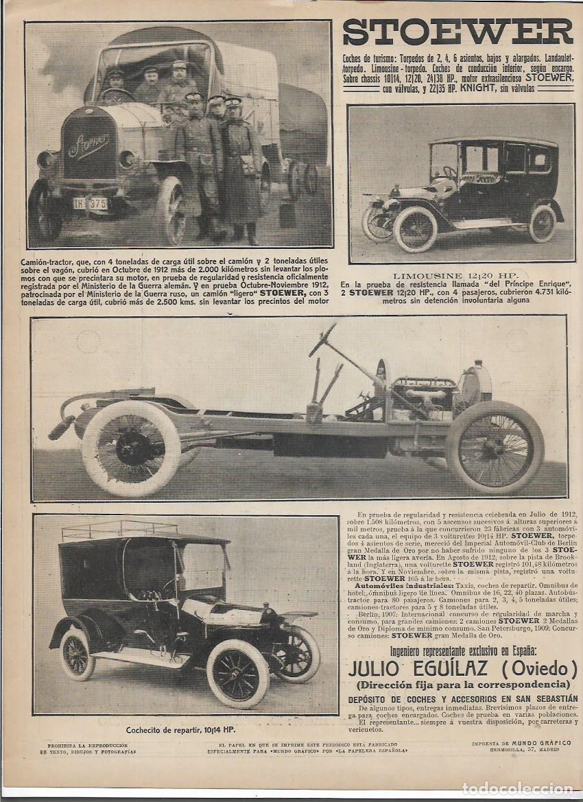 Collecting paper: A&Ntilde;O 1913 RECORTE PRENSA STOEWER JULIO EGUILAZ OVIEDO AUTOMOVIL COCHE LIMOUSINE CAMION