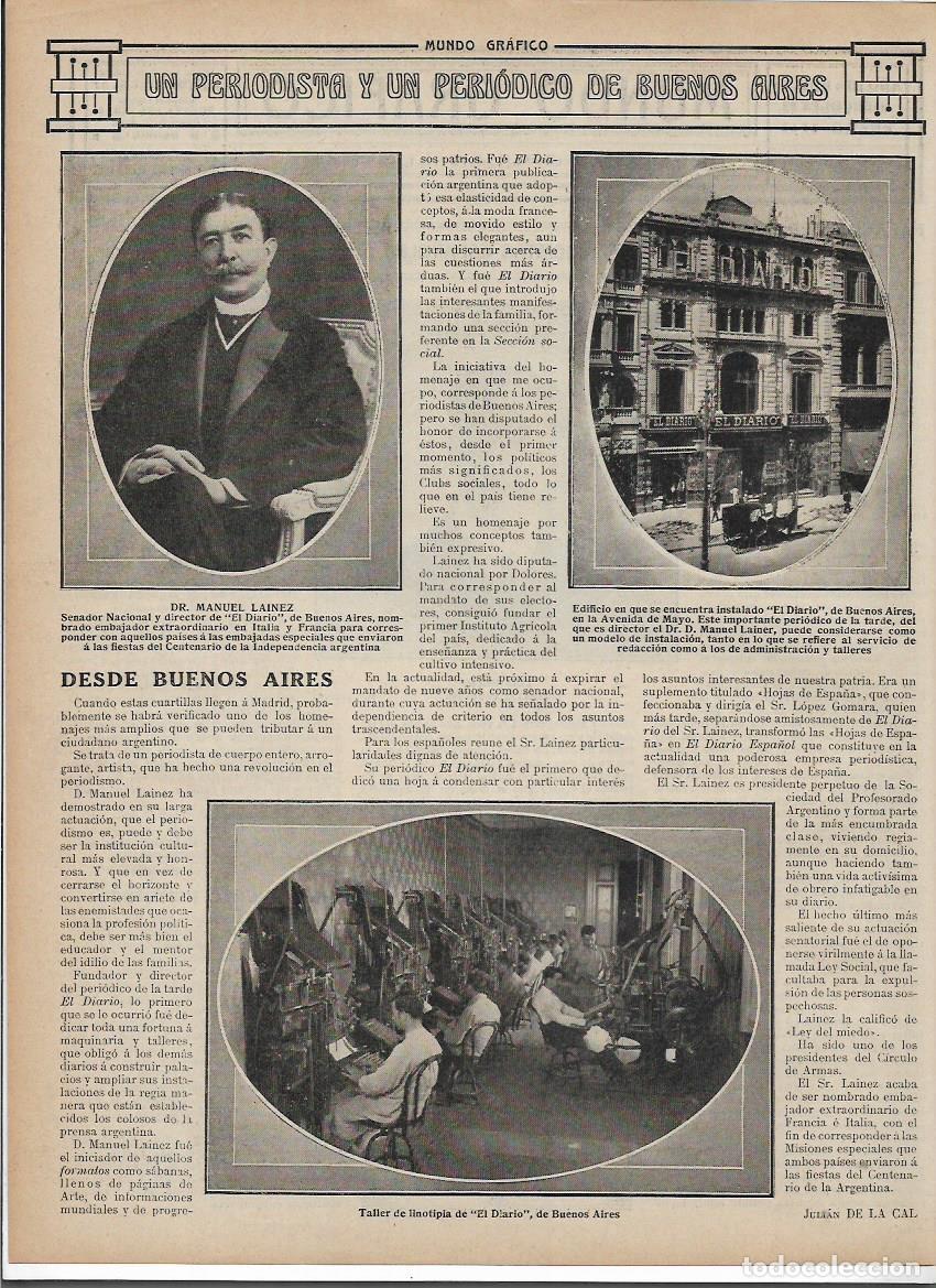 Coleccionismo: A&Ntilde;O 1913 RECORTE PRENSA BUENOS AIRES ARGENTINA PERIODICO EL DIARIO TALLER LINOTIPIA MANUEL LAINEZ