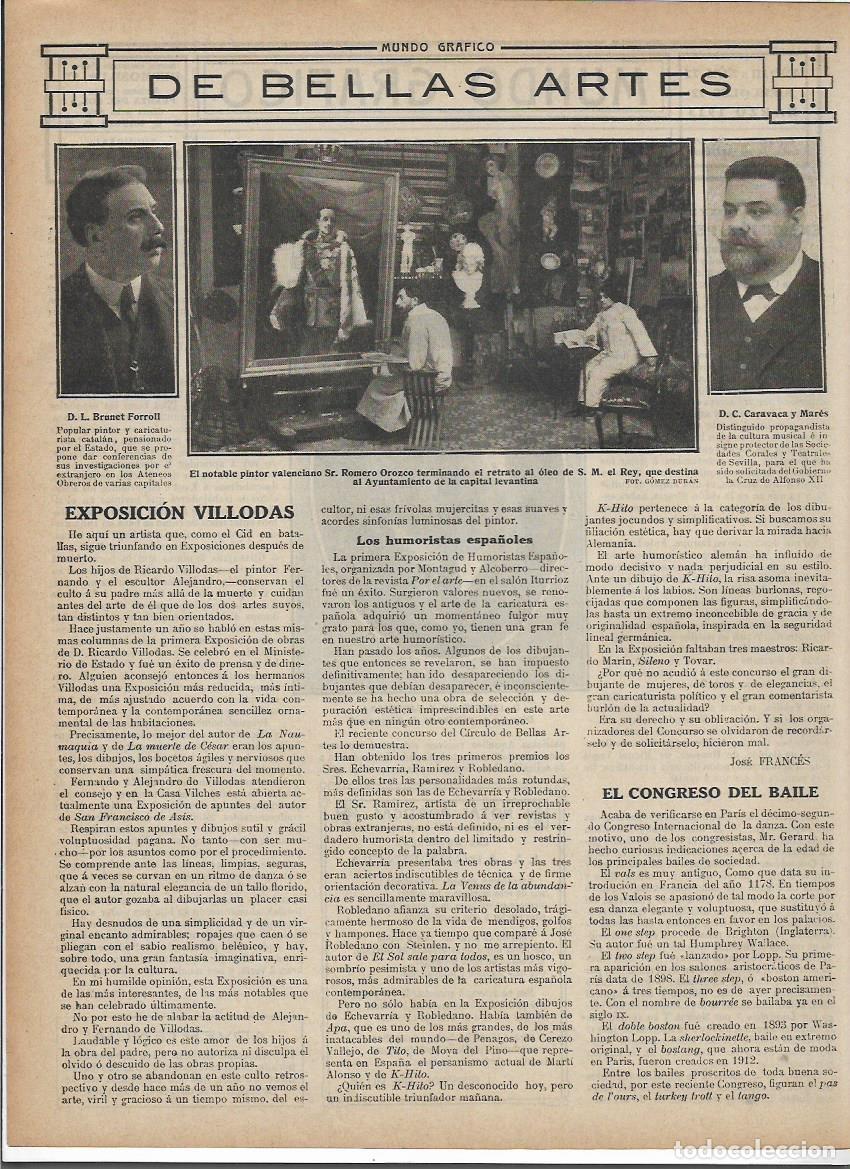 Coleccionismo: A&Ntilde;O 1913 RECORTE PRENSA PINTURA EL PINTOR ROMERO OROZCO TERMINANDO RETRATO REY AYUNTAMIENTO ALICANTE