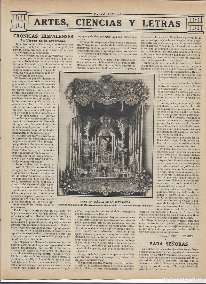 Collecting paper: A&Ntilde;O 1913 RECORTE PRENSA SEVILLA VIRGEN DE LA ESPERANZA PARROQUIA DE SAN GIL