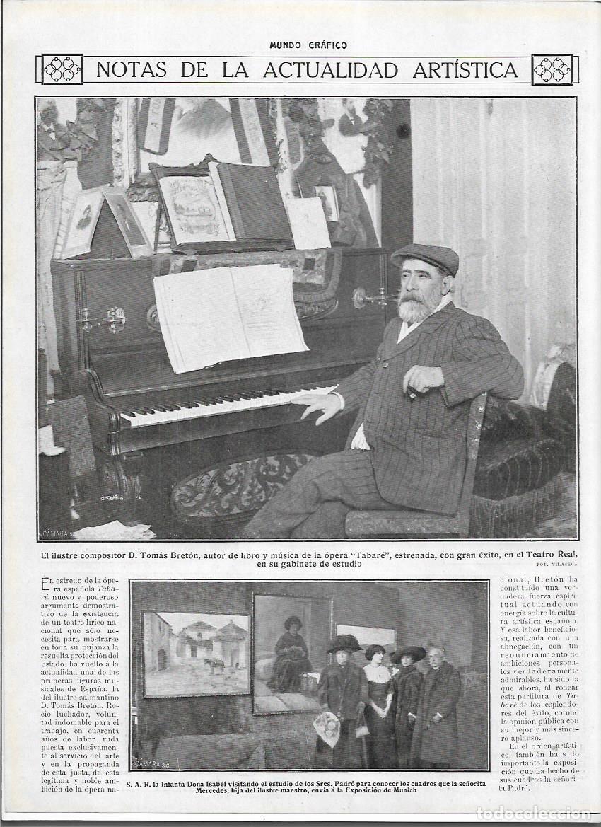 Coleccionismo: A&Ntilde;O 1913 RECORTE PRENSA MUSICA COMPOSITOR TOMAS BRETON AUTOR OPERA TABARE EXITO TEATRO REAL