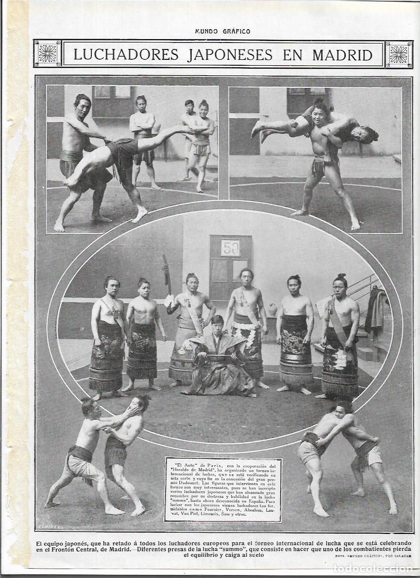 Coleccionismo: A&Ntilde;O 1913 RECORTE PRENSA LUCHADORES JAPONESES EN MADRID EQUIPO LUCHA JAPONES PRMIO DUDONNET SUMMO