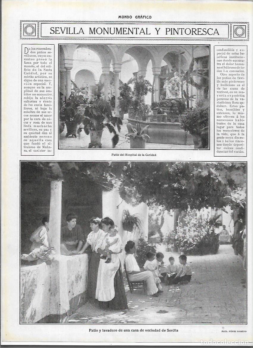 Coleccionismo: A&Ntilde;O 1913 RECORTE PRENSA SEVILLA PATIO LAVADERO DE UNA CASA PATIO HOSPITAL DE LA CARIDAD
