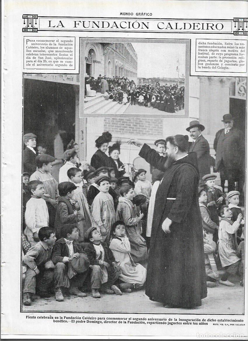 Colecionismo: A&Ntilde;O 1913 RECORTE PRENSA MADRID FUNDACION CALDEIRO PADRE DOMINGO SEGUNDO ANIVERSARIO INAUGURACION