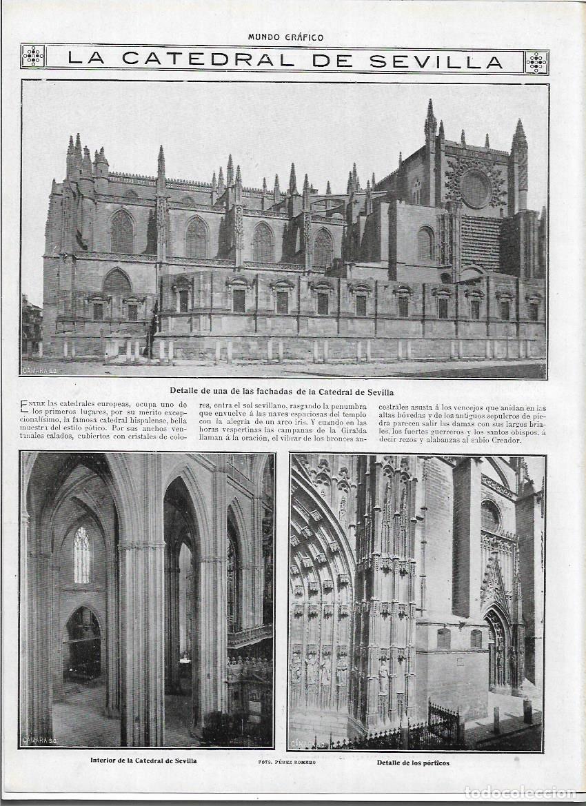Colecionismo: A&Ntilde;O 1913 RECORTE PRENSA LA CATEDRAL DE SEVILLA DETALLE FACHADA PORTICOS INTERIOR COLUMNAS ARCOS