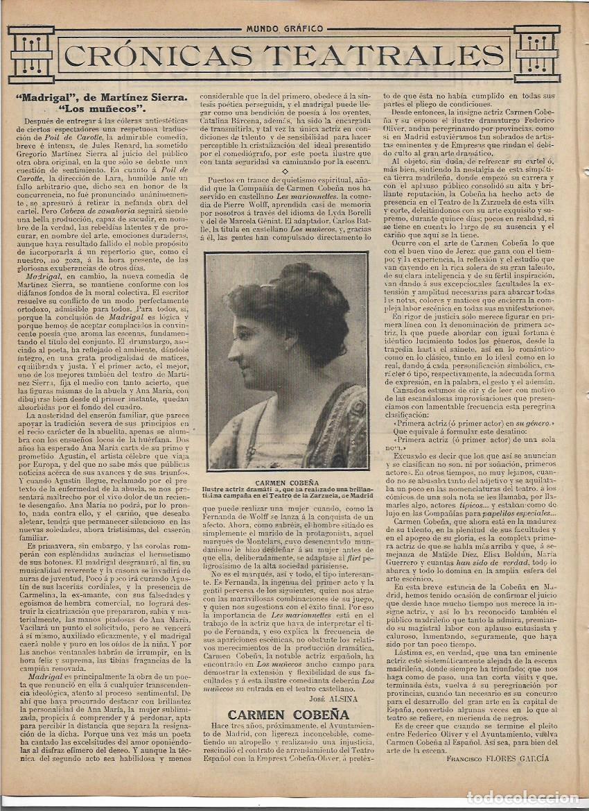 Colecionismo: A&Ntilde;O 1913 RECORTE PRENSA CARMEN COBE&Ntilde;A ARTISTA ACTRIZ COMPA&Ntilde;IA COBE&Ntilde;A OLIVER