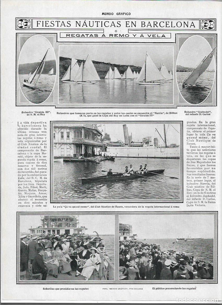 Sammelleidenschaft Papier: A&Ntilde;O 1913 RECORTE PRENSA PUERTO BARCELONA REGATAS REMO VELA YOLA GANADORA CLUB NAUTICO ROUEN