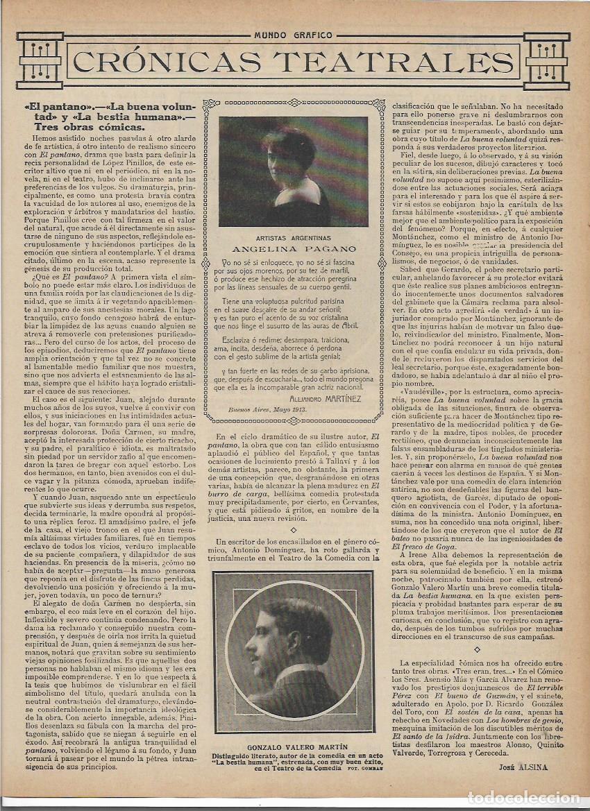 Collezionismo: A&Ntilde;O 1913 RECORTE PRENSA ANGELINA PAGANO ARTISTA ARGENTINA POESIA DE ALEJANDRO MARTINEZ