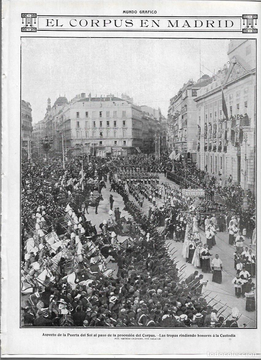 Collezionismo: A&Ntilde;O 1913 RECORTE PRENSA MADRID PROCESION DEL CORPUS A SU PASO PUERTA DEL SOL TROPAS HONORES CUSTODIA