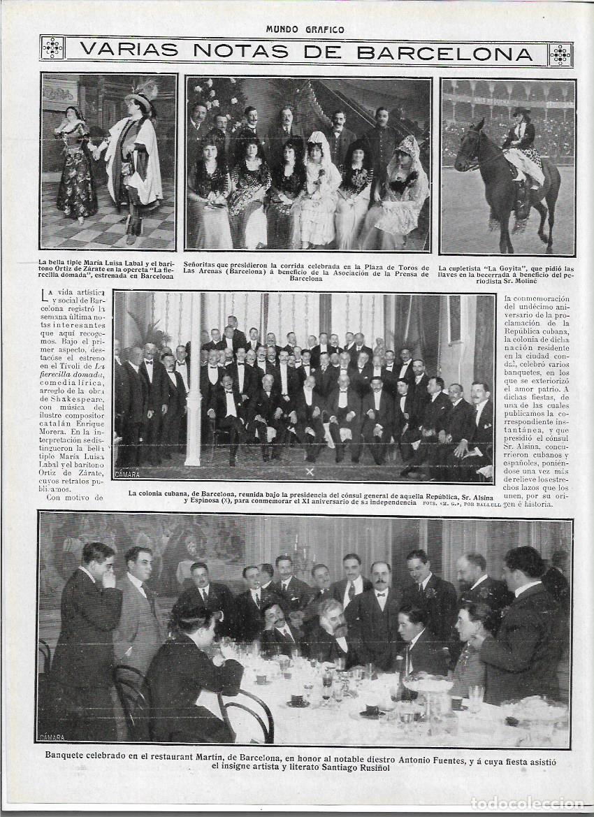 Collezionismo: A&Ntilde;O 1913 RECORTE PRENSA BARCELONA BANQUETE EN RESTAURANTE MARTIN EN HONOR TORERO ANTONIO FUENTES