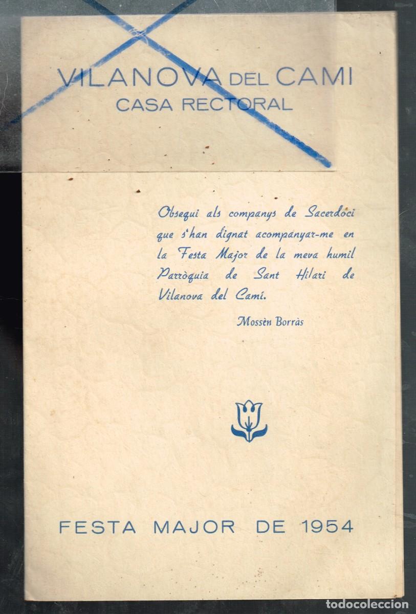 Collecting paper: 1954 VILANOVA DEL CAMI SANT HILARI FESTA MAJOR APAT CONVIT DE MOSS&Egrave;N BORR&Agrave;S A COMPANYS DE SACERDOCI