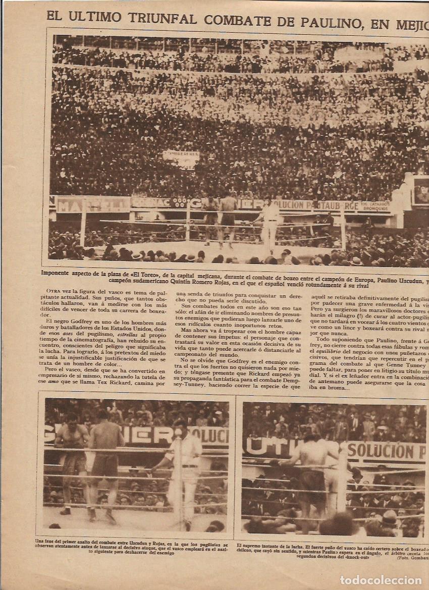 Collezionismo: A&Ntilde;O 1928 RECORTE PRENSA BOXEO COMBATE PAULINO UZCUDUN QUINTIN ROMERO ROJAS EN MEJICO