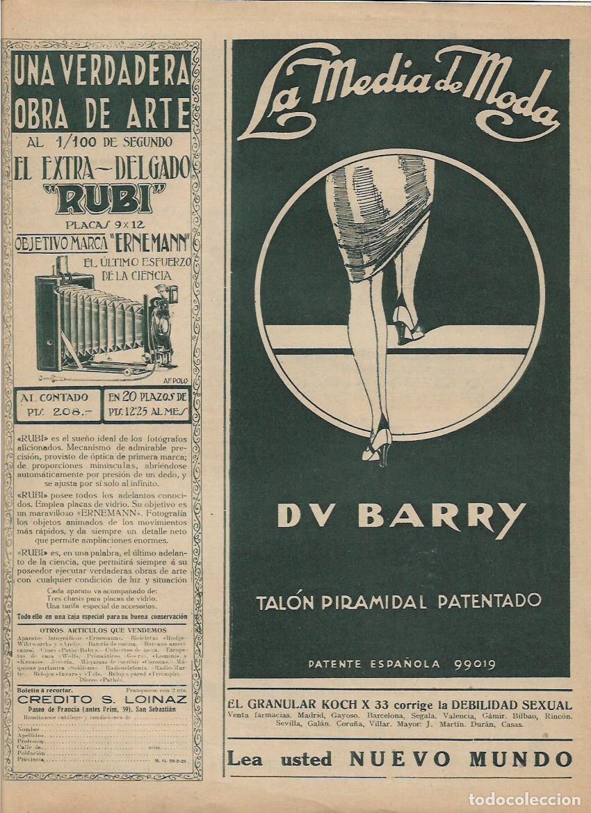 Collectionnisme: A&Ntilde;O 1928 RECORTE PRENSA PUBLICIDAD MEDIAS DV DU BARRY LA MEDIA DE MODA TALON PIRAMIDAL PATENTADO