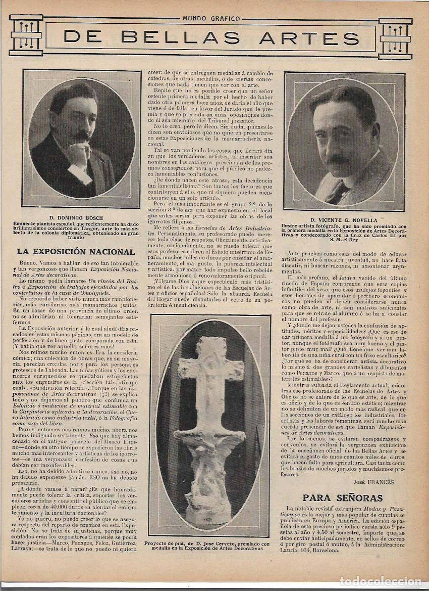 Collectionnisme: A&Ntilde;O 1913 RECORTE PRENSA ESCULTURA PROYECTO PILA BAUTISMAL JOSE CERVETO PREMIO ARTES DECORATIVAS