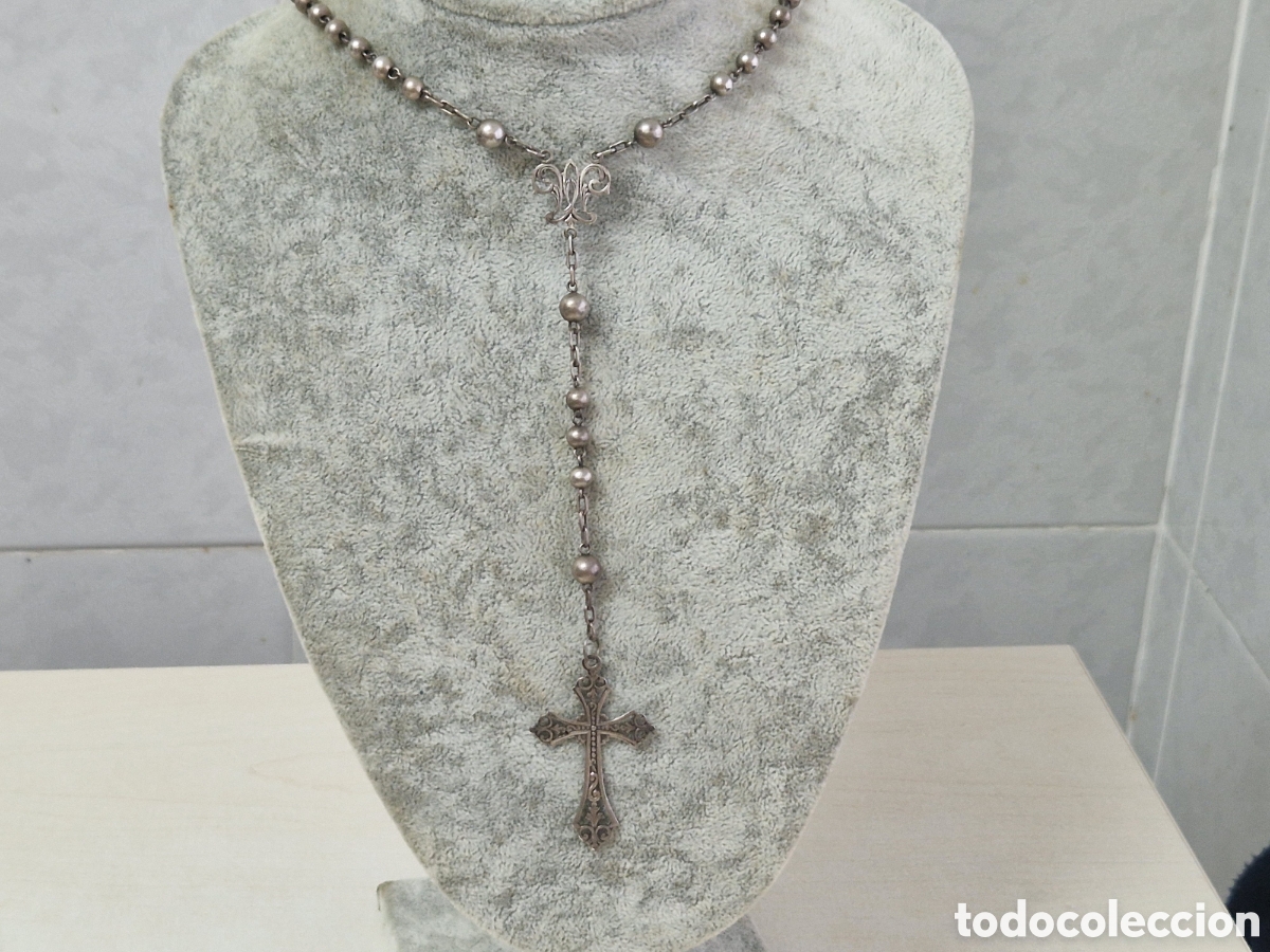 Coleccionismo: ROSARIO GRANDE DE PLATA 44 CM - Foto 6