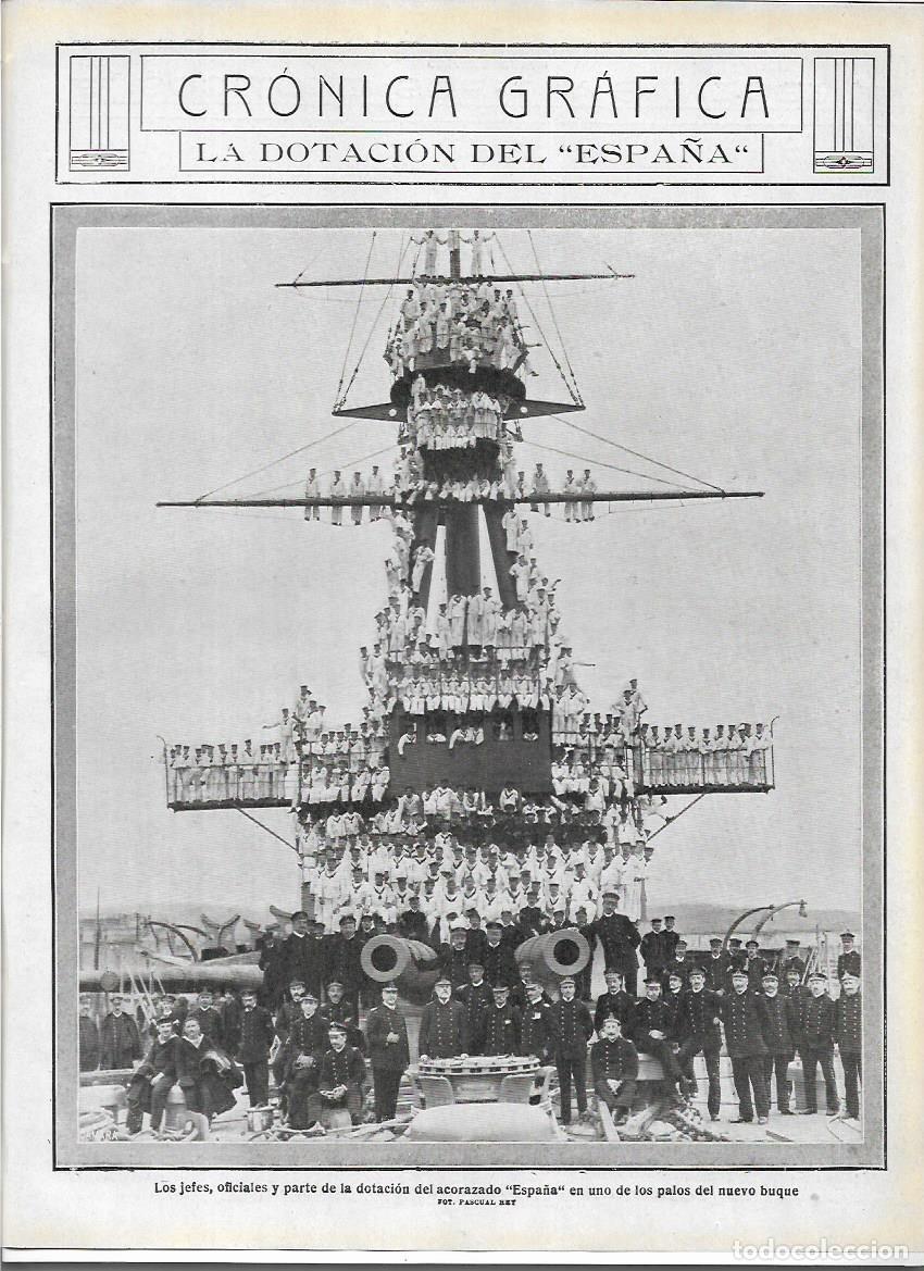 Collectionnisme: A&Ntilde;O 1913 RECORTE PRENSA MARINA DOTACION BUQUE ACORAZADO ESPA&Ntilde;A JEFES OFICIALES MARINEROS