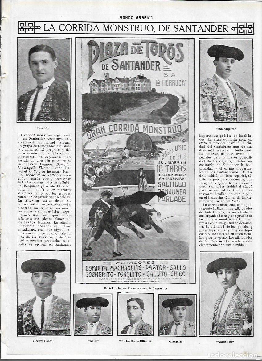 Colecionismo: A&Ntilde;O 1913 RECORTE PRENSA PLAZA DE TOROS DE SANTANDER CARTEL DE LA CORRIDA MONSTRUO BOMBITA GALLO