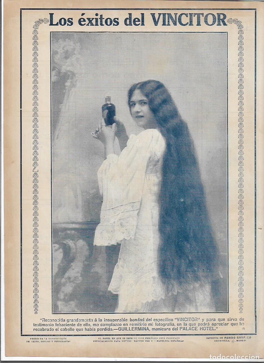 Collectionnisme: A&Ntilde;O 1913 RECORTE PRENSA PUBLICIDAD VINCITOR VIGORIZADOR CABELLO BALLESTERO SEBASTIAN