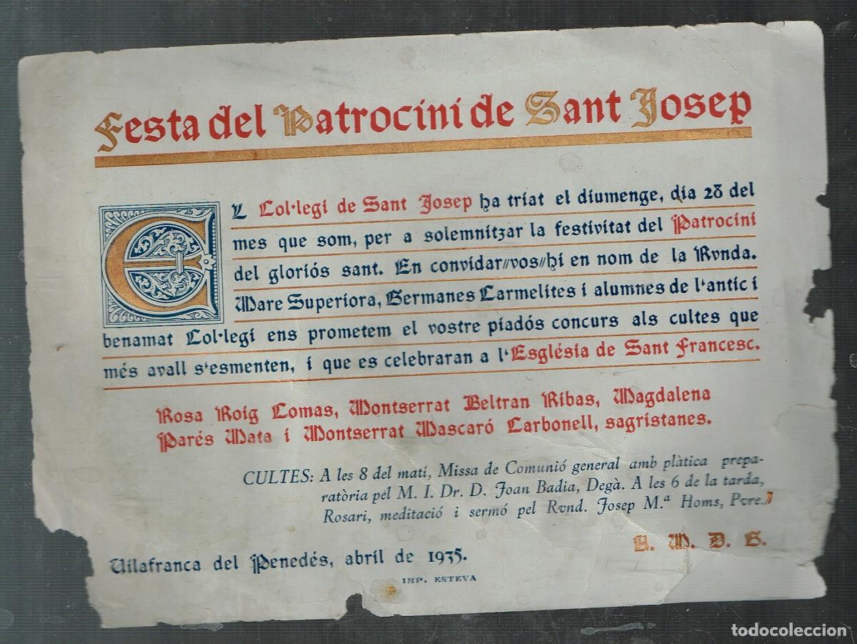 Coleccionismo: 1935 Abril VILAFRANCA DEL PENED&Egrave;S - FESTA DEL PATROCINI DE SANT JOSEP - ESGLESIA SANT FRANCESC