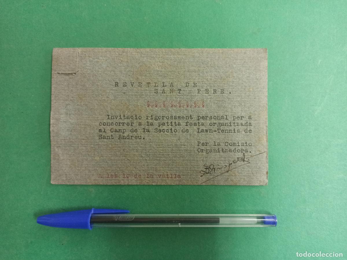Colecionismo: Antigua Tarjeta invitaci&oacute;n a&ntilde;os 30 Revetlla de Sant Pere. Invitaci&oacute;n verbena. Lawn Tenis Sant Andreu