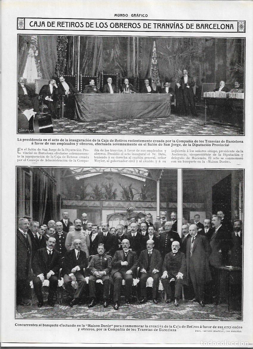 Collectionnisme: A&Ntilde;O 1913 RECORTE PRENSA BARCELONA INAUGURACION DE LA CAJA DE RETIROS DE OBREROS COMPA&Ntilde;IA DE TRANVIAS