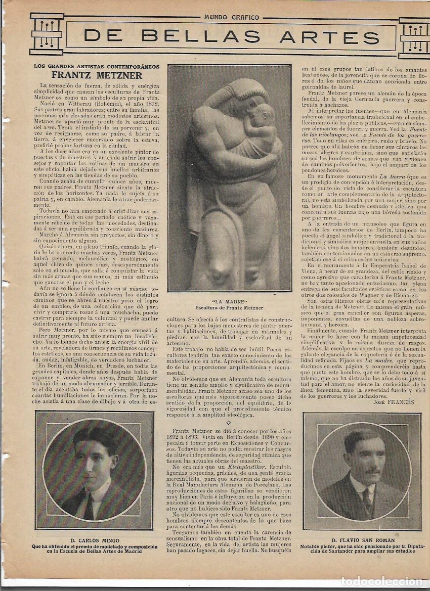 Collectionnisme: A&Ntilde;O 1913 RECORTE PRENSA ESCULTURA ESCULTOR FRANTZ METZNER ESCULTURA LA MADRE