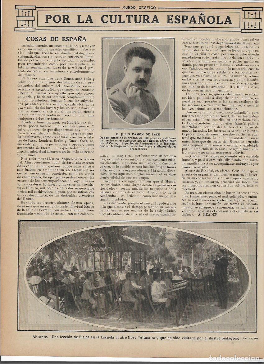 Collectionnisme: A&Ntilde;O 1913 RECORTE PRENSA ALICANTE CLASE DE FISICA ESCUELA AL AIRE LIBRE ALTAMIRA