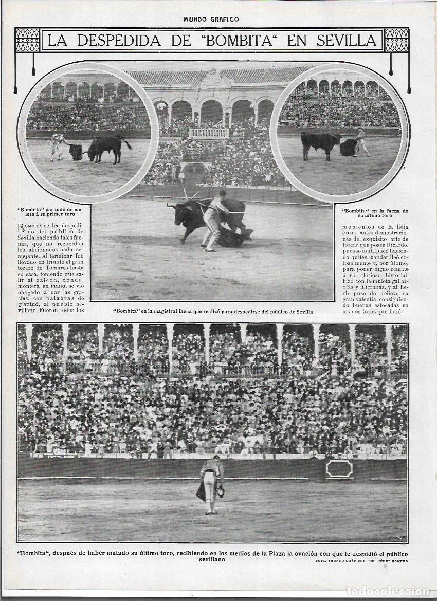 Collectionnisme: A&Ntilde;O 1913 RECORTE PRENSA PLAZA TOROS DE SEVILLA CORRIDA DESPEDIDA TORERO BOMBITA GRAN OVACION