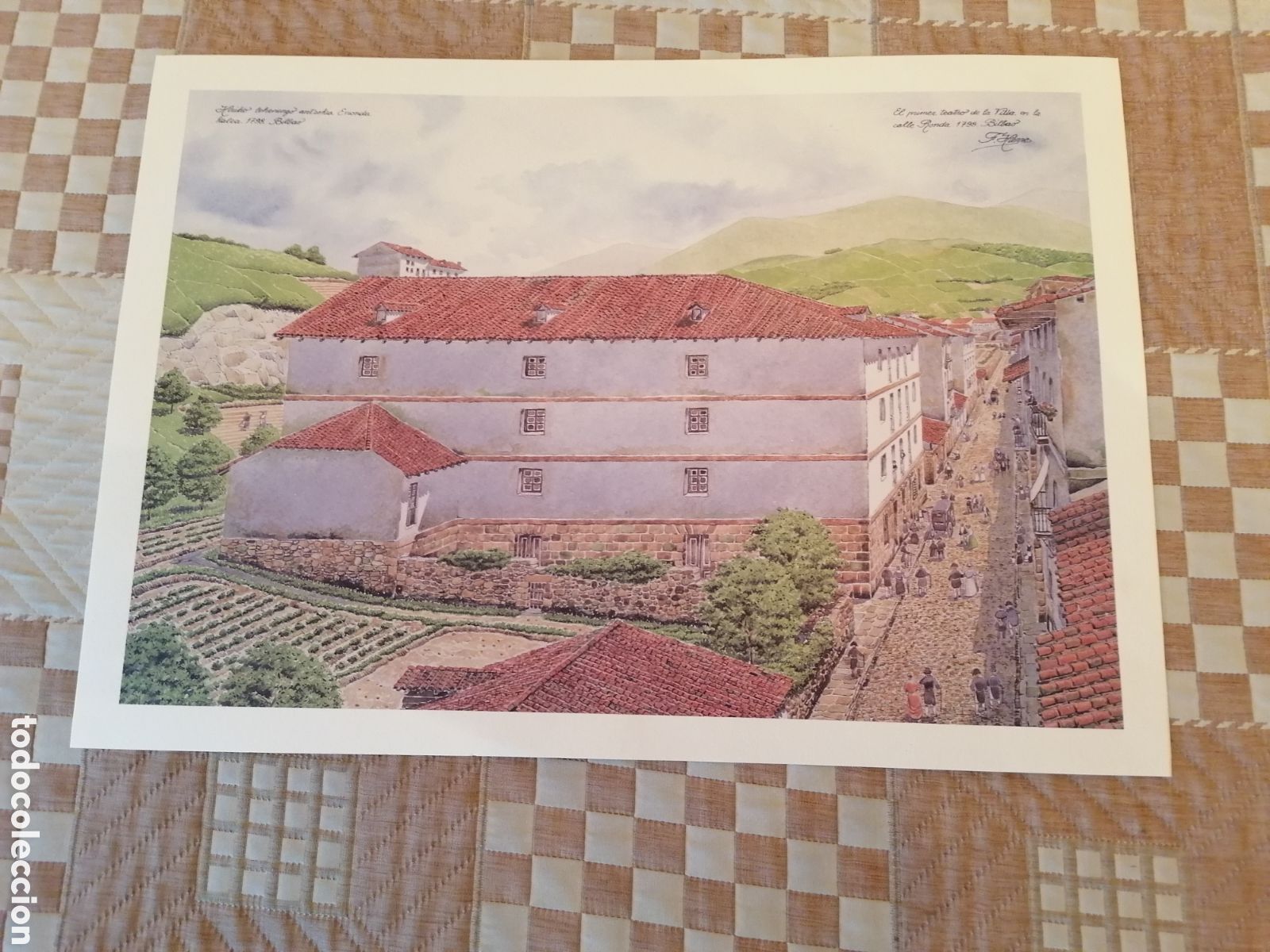 Coleccionismo: Reproducci&oacute;n L&aacute;mina Teatro Calle Ronda, Bilbao 1798. F. Hierro. 34x48. Nueva.