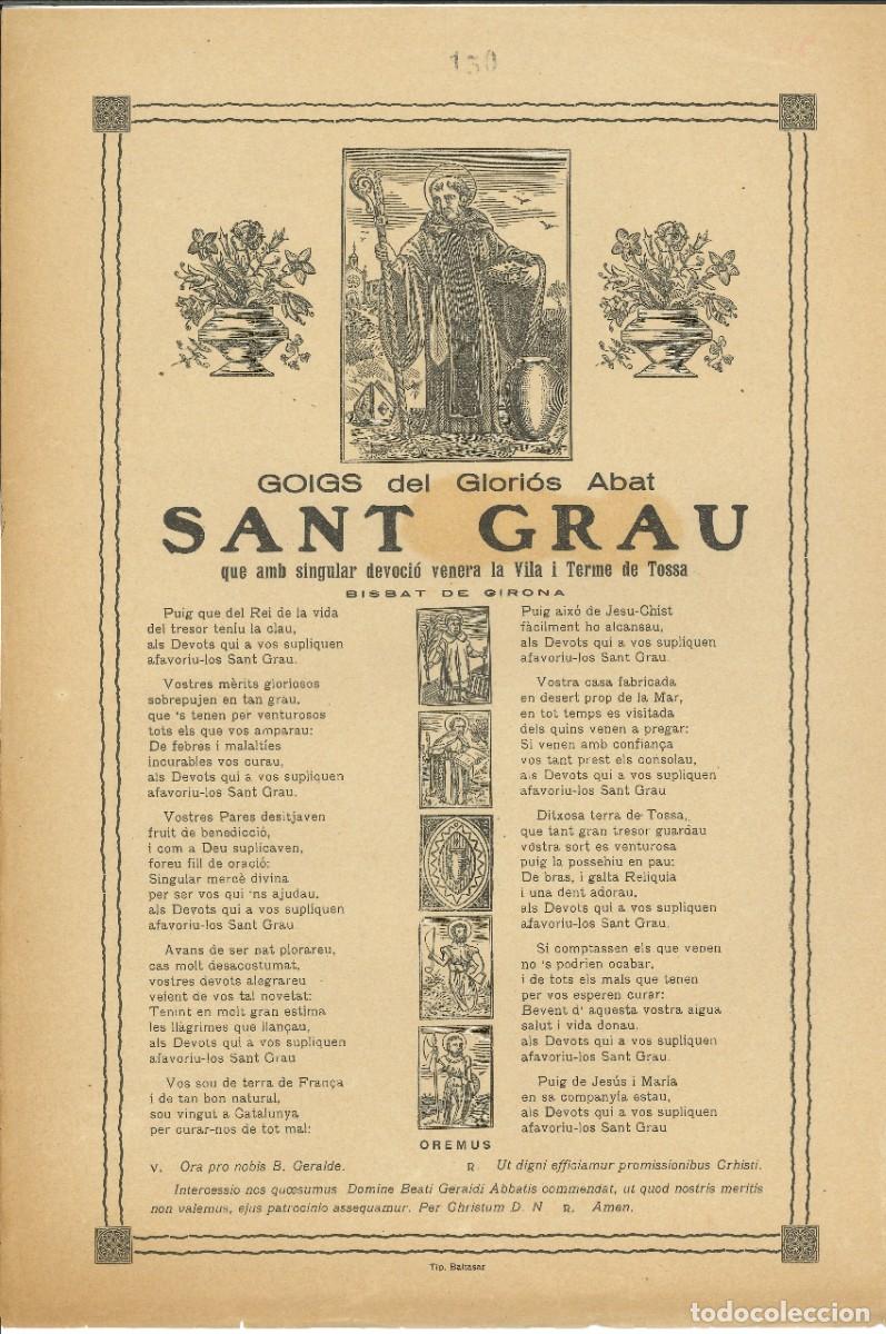 Coleccionismo: GOIGS.- GLORI&Oacute;S ABAT SANT GRAU. VILA I TERME DE TOSSA. BISBAT DE GIRONA. TIPOGRAF&Iacute;A BALTASAR