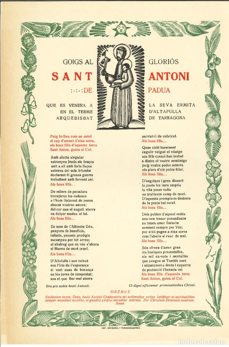 Coleccionismo: GOIGS.- GLORI&Oacute;S SANT ANTONI DE PADUA. TERME D'ALTAFULLA. TARRAGONA