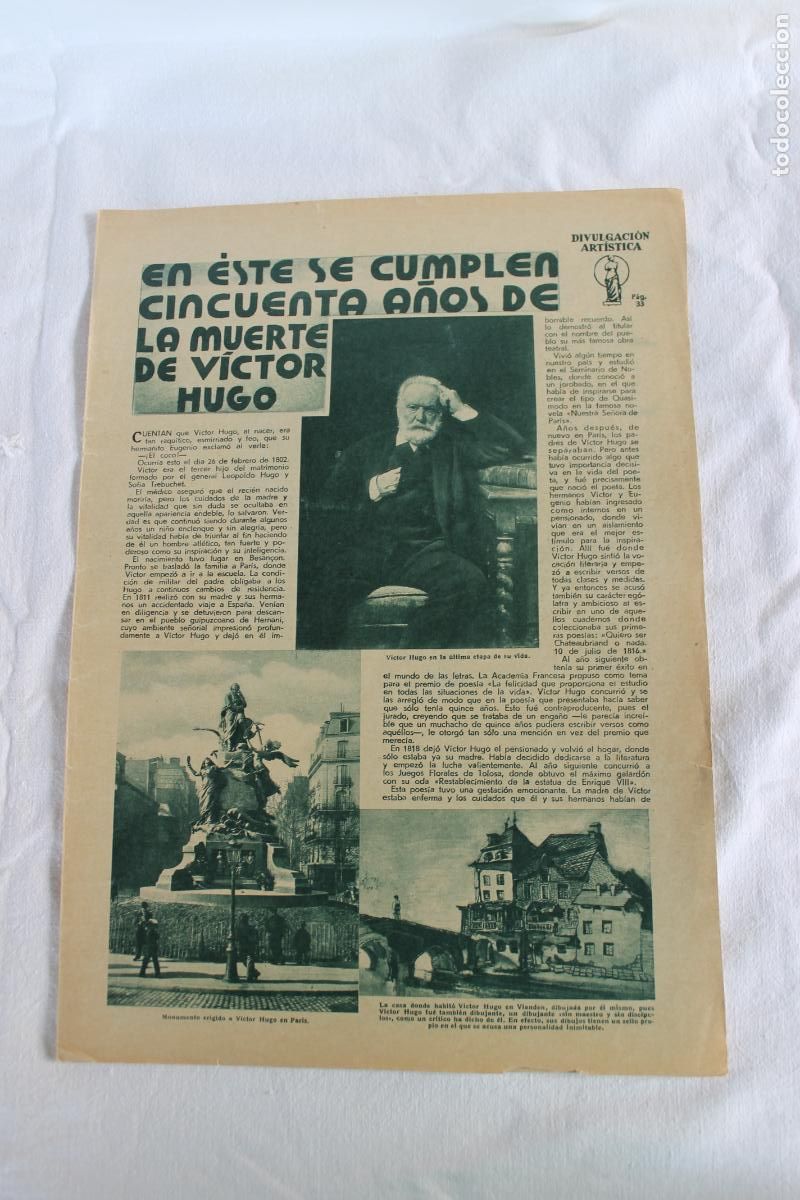 Coleccionismo: CINCUENTA A&Ntilde;OS DE LA MUERTE DE VICTOR HUGO A&Ntilde;OS 30