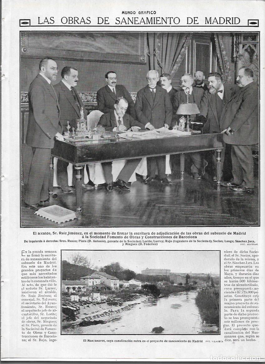 Collectionnisme: A&Ntilde;O 1913 RECORTE PRENSA MADRID OBRAS SANEAMIENTO CONTRATO FOMENTO CANALIZACION RIO MANZANARES