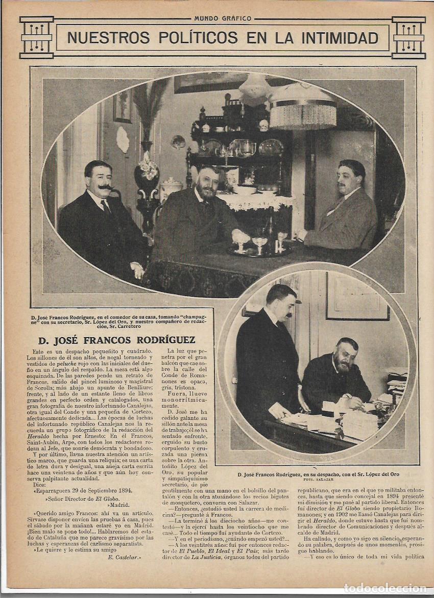 Collectionnisme: A&Ntilde;O 1913 RECORTE PRENSA POLITICA JOSE FRANCOS RODRIGUEZ EN LA INTIMIDAD POR JOSE MARIA CARRETERO