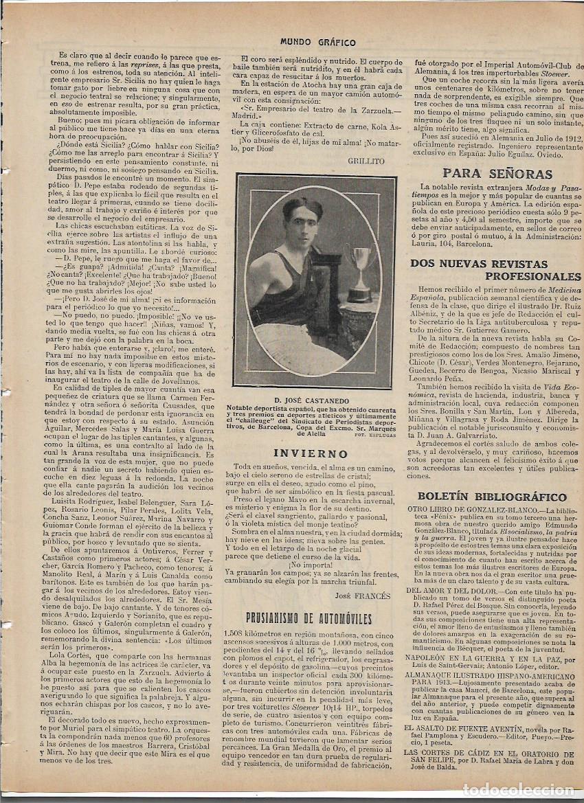 Sammelleidenschaft Papier: A&Ntilde;O 1913 RECORTE PRENSA DEPORTES ATLETISMO ATLETA JOSE CASTANEDO GANADOR COPA MARQUES ALELLA