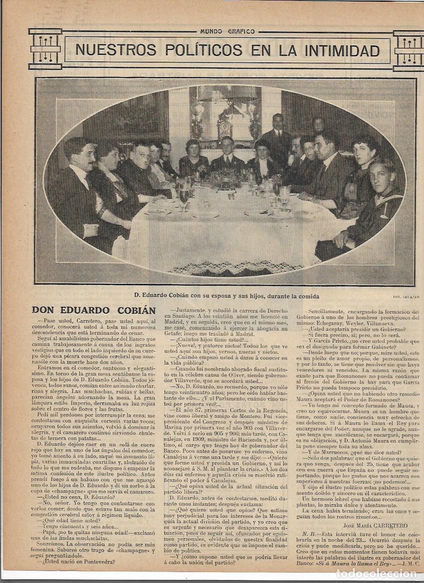 Sammelleidenschaft Papier: A&Ntilde;O 1913 RECORTE PRENSA POLITICA EDUARDO COBIAN EN LA INTIMIDAD ENTREVISTA DE JOSE MARIA CARRETERO