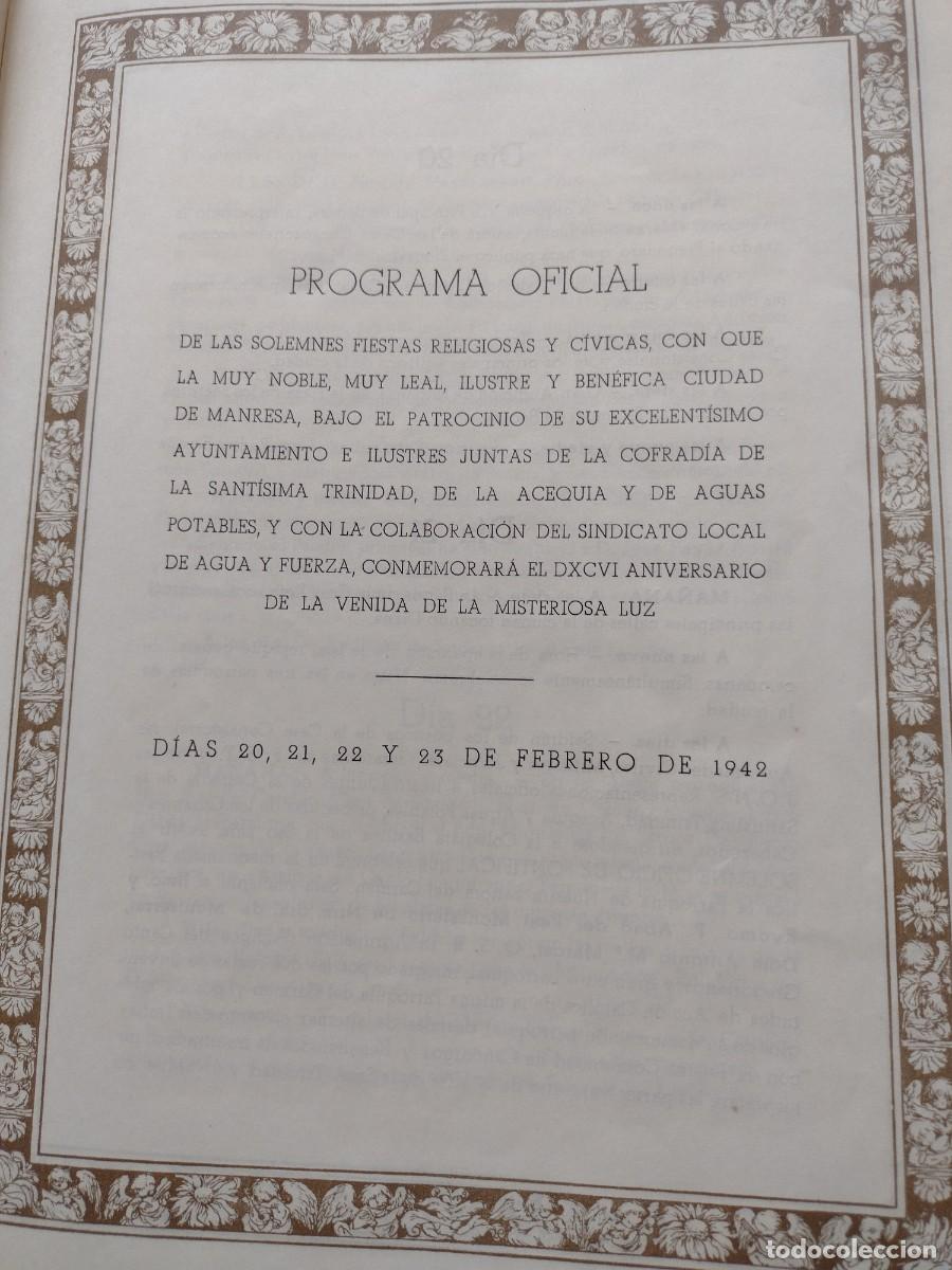 Coleccionismo: Programa de la FESTA MAJOR DE LA LLUM. 1942. Manresa - Foto 2