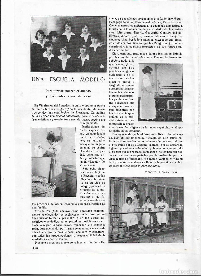 Coleccionismo: A&Ntilde;O 1920 RECORTE PRENSA VILAFRANCA PENEDES ESCUELA MODELO ESCOLA DOMESTICA PARA LA MUJER AMA DE CASA
