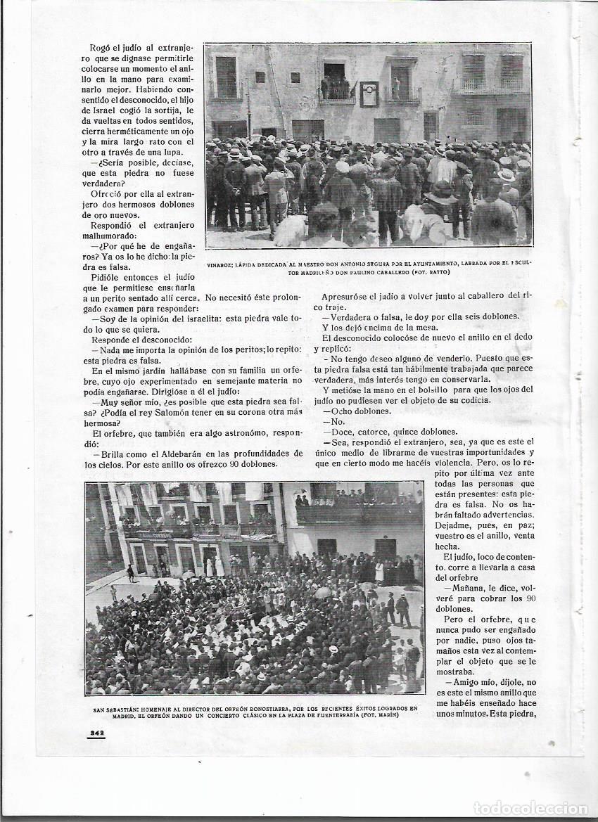 Coleccionismo: 1920 RECORTE PRENSA VINAROZ HOMENAJE MAESTRO ANTONIO SEGURA LAPIDA OBRA ESCULTOR PAULINO CABALLERO