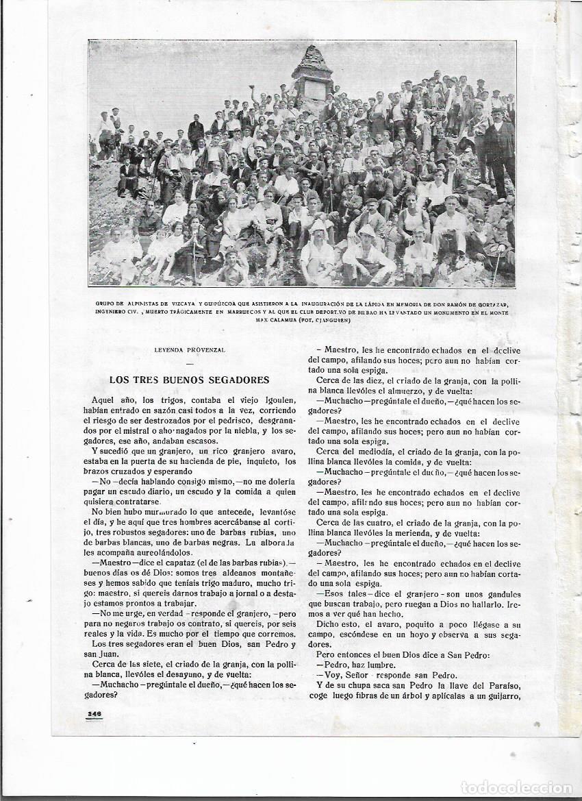 Coleccionismo: 1920 RECORTE PRENSA INAUGURACION LAPIDA HOMENAJE RAMON DE GORTAZAR ALPINISTAS MONTE MAX CALAMUA