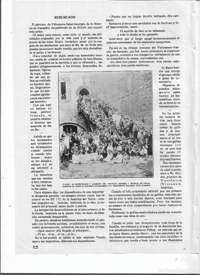 Coleccionismo: A&Ntilde;O 1920 RECORTE PRENSA PROFESORES ALUMNOS INSTITUTO GENERAL TECNICO DE LLEIDA EN MONASTERIO POBLET