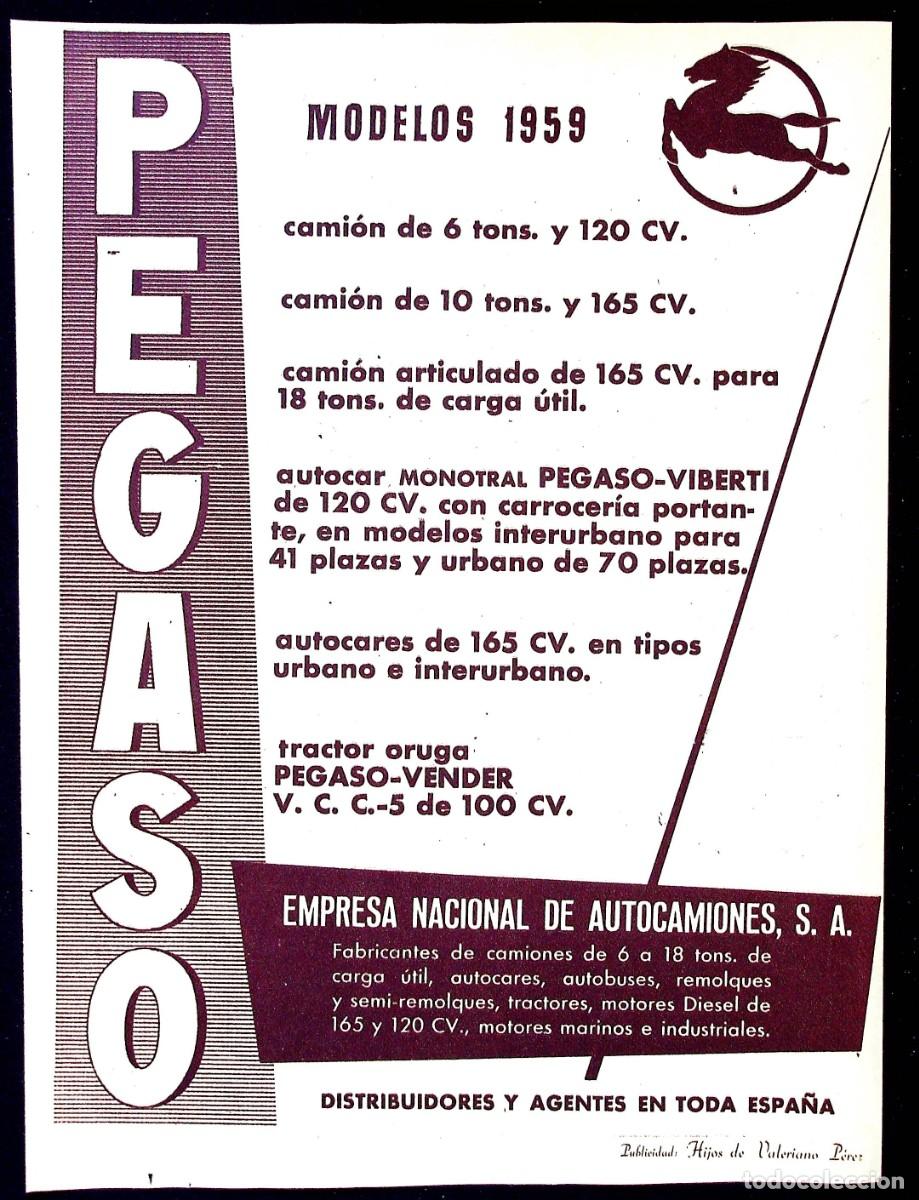 Coleccionismo: PUBLICIDAD ANTIGUA. PEGASO. MODELOS 1959. 1958.